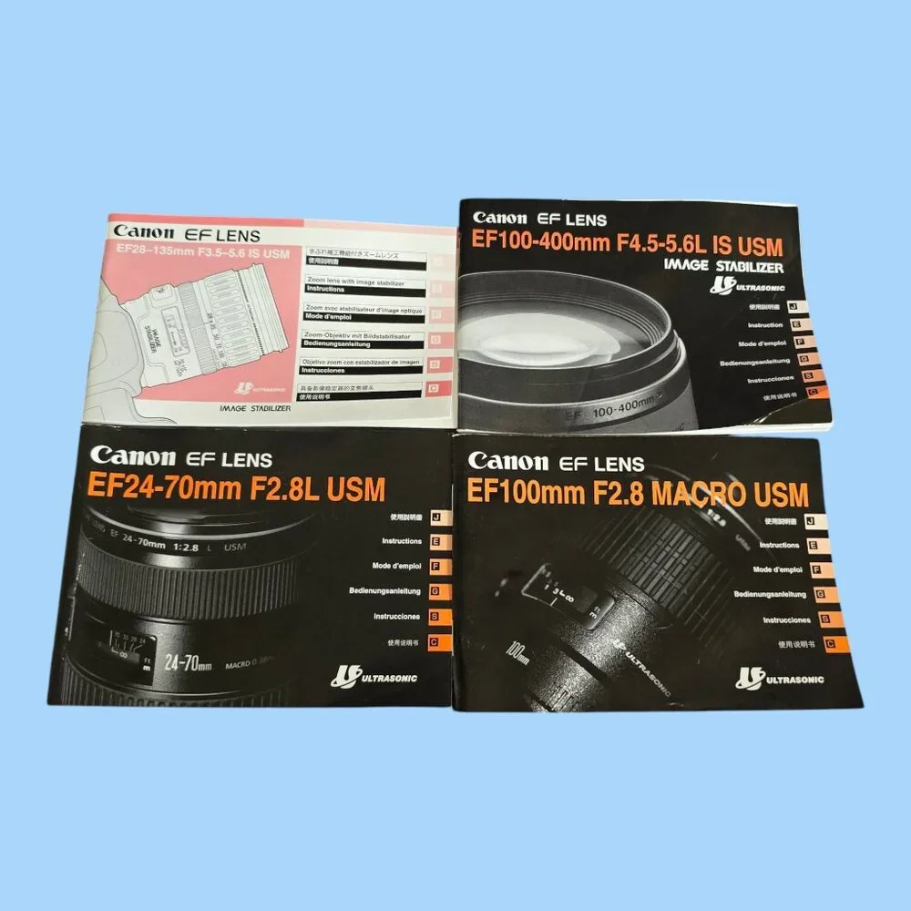 Set of 4 Canon EF Lens Instruction Manuals User Guides EF24-70, EF100, EF100-400